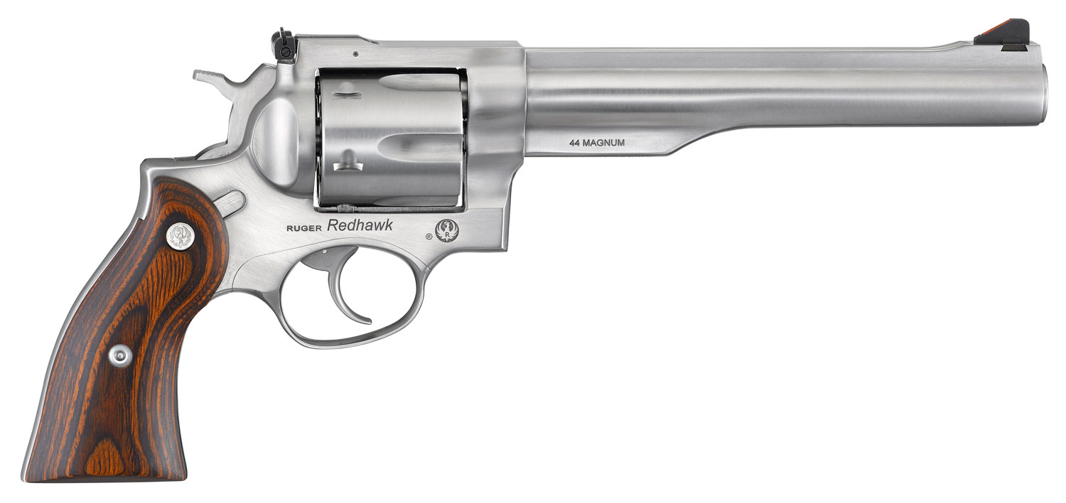 Ruger 5041 Redhawk Large Frame 44 Special/44 Rem Mag 6rd, 7.50" Satin Stainless Steel Barrel, Dual Chambered Satin Stainless Cylinder & Frame, Hardwood Grip