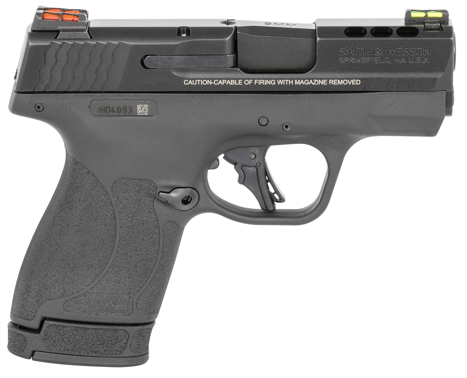 Smith & Wesson 13254 M&P Performance Center Shield Plus 9mm Luger 3.10" Ported Barrel 10+1 Or 13+1, Black Polymer Frame, Ported Armornite Slide, Fiber Optics Sights, Manual Safety