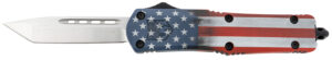 CobraTec Knives MCUSAFS3TNS FS-3 American Flag Medium 3" OTF Tanto Plain Satin D2 Steel Blade, 5" US Flag Aluminum Cerakoted Handle