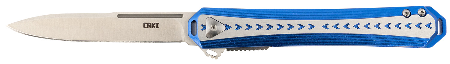 CRKT 6710 Stickler 3.38" Folding Plain Satin 12C27 Sandvik Blade/ Blue & Silver Aluminum Handle Includes Pocket Clip