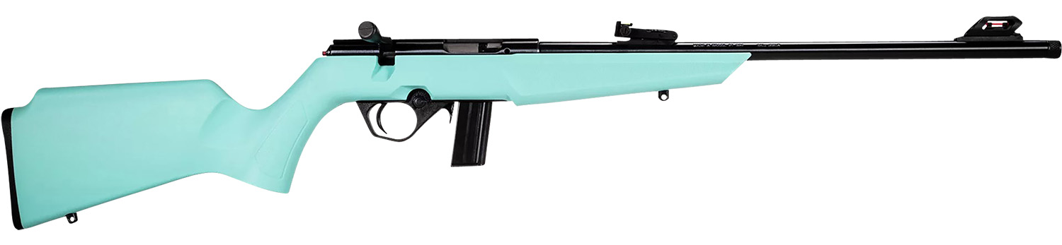 Rossi RB22 Compact 22 LR 10+1, 16" Matte Black Button Rifled Free Floating Steel Barrel, Matte Black Stainless Steel Receiver, Cyan Monte Carlo Stock, Right Hand