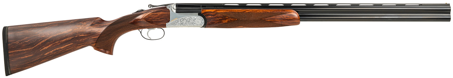Fausti Usa, Inc 15802 Caledon 28 Gauge 2.75" 2rd 28" Blued Barrel, Engraved Stainless Rec, Wood Laser Grain Stock, Metallic Bead Sight