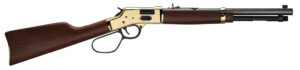 Henry H006GMR Side Gate Carbine 357 Mag/38 Special 7+1 16.50" Blued Octagon Barrel, Polished Brass Rec, American Walnut Stock, Adj. Sight, Large Loop Lever