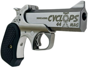 Bond Arms BACYP Cyclops Big Bore 44 Mag 1rd 4.25"  Stainless Steel w/Engraved Barrel, Matte Stainless Frame, Black Extended B6 Resin Grip