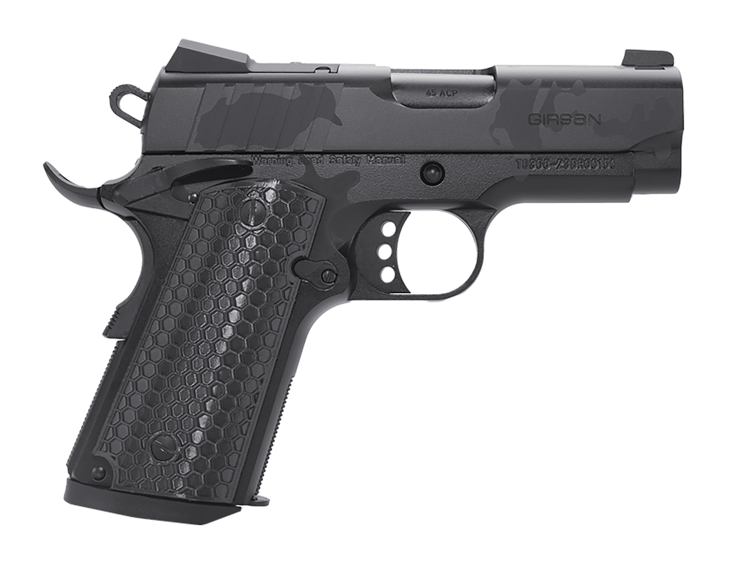 Girsan 391151 MC1911 SC Influencer Sub-Compact 45 ACP 6+1 3.40" Black Steel Barrel, Black Camo Optic Ready/Serrated Steel Slide & Frame w/Picatinny Rail & Beavertail, Black Polymer Grip