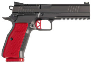 Dan Wesson 92003 DWX 9mm Luger 19+1 4.95" Black Match Grade Barrel, Black DLC Optics Ready Serrated Steel Slide, Black Aluminum Frame w/Beavertail & Picatinny Rail, Red Textured Aluminum Grip
