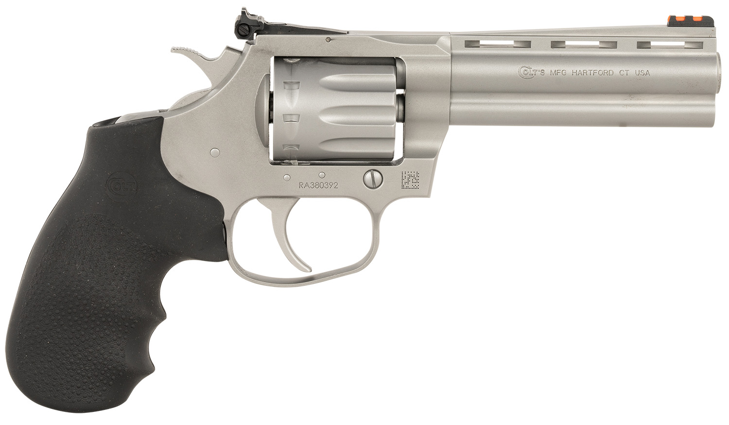 Colt Mfg KCOBRA22-SM4RFO King Cobra Target 22 LR 10 Shot 4.25" Matte Stainless Steel Vent Rib Barrel, Matte Stainless Stainless Steel Frame & Cylinder, Black Hogue Overmolded Grip, Exposed Hammer