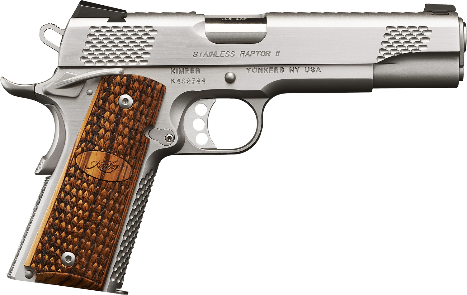 Kimber Mfg.,inc 3200181CA Stainless Raptor II (CA) 45 ACP 8+1 5" Brush Polished Front Serrations Stainless Steel Slide