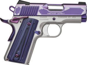 Kimber Mfg, Inc 3200319 Ultra II  9mm Luger 8+1 3" Stainless Match Grade Barrel, Engraved Purple Amethyst PVD Serrated Stainless Steel Slide, Satin Silver Aluminum Frame w/Beavertail, G10 Grip