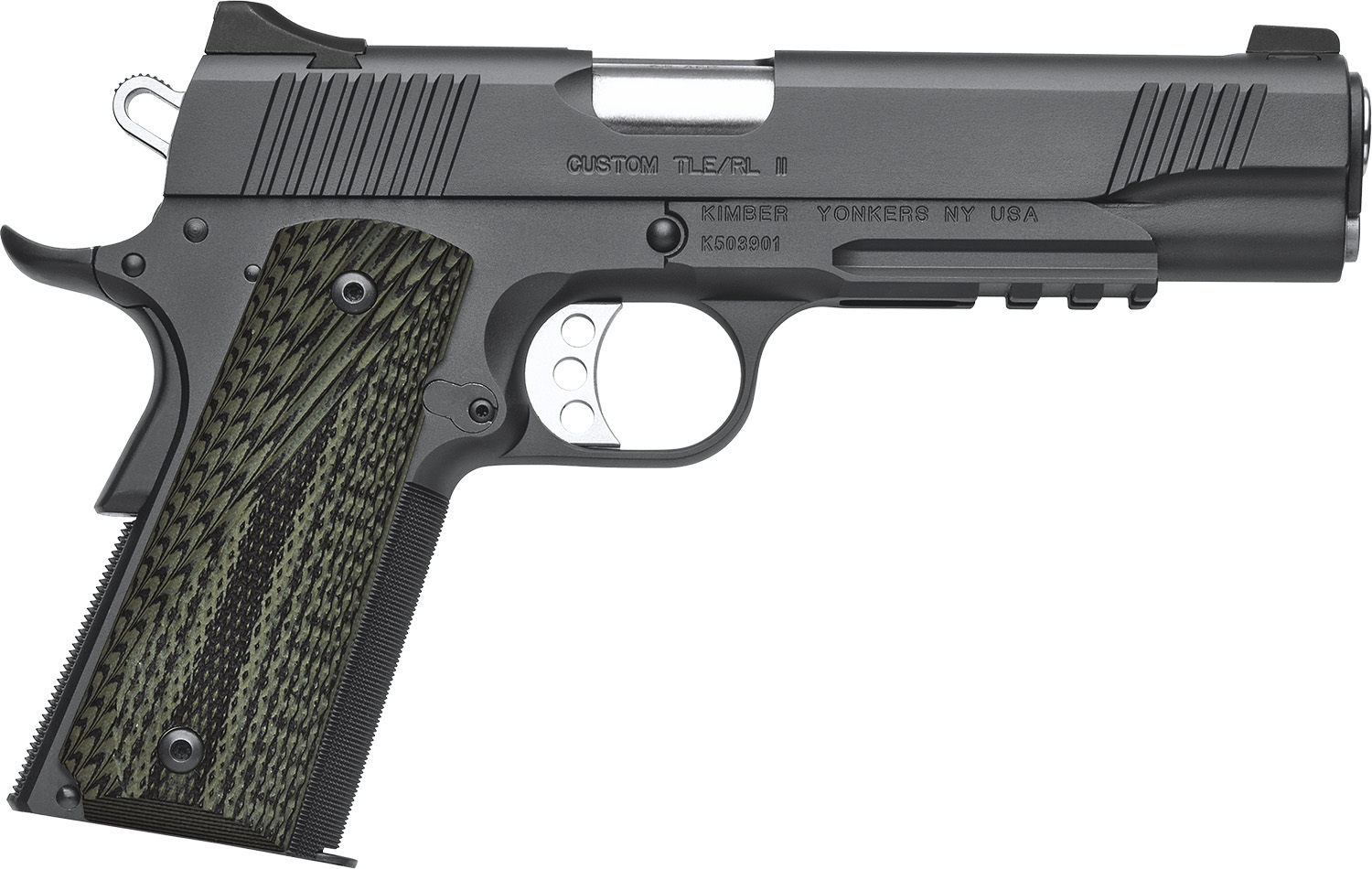 Kimber Mfg, Inc 3200336 TLE II 45 ACP 7+1 5" Stainless Match Grade Barrel, Matte Black Serrated Steel Slide, Matte Black Steel Frame w/Beavertail & Picatinny Rail, Aggressively Textures G-10 Grip