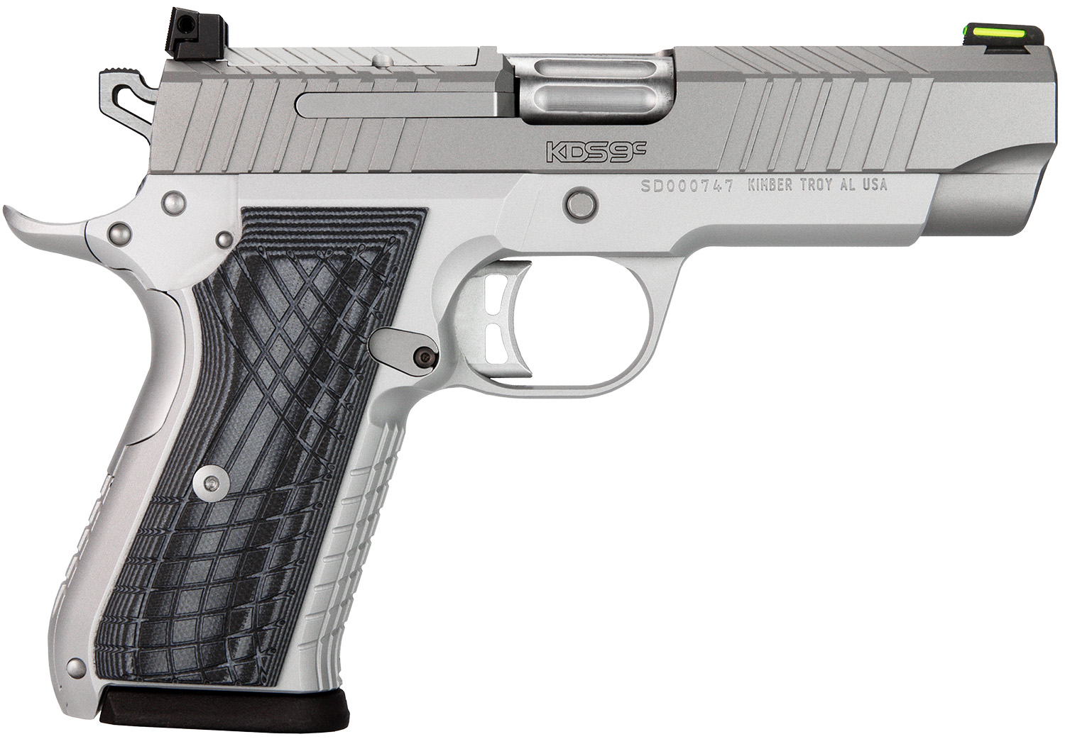 Kimber Mfg.,inc 3100013 KDS9C 9mm 10+1 4.09" KimPro Silver Front and Rear Serrations Stainless Steel Slide Gray and Black G10 Crosshatch Grip