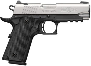 Browning 051121492 1911 Black Label Compact 380 ACP 8+1 3.63" Stainless Steel Barrel, Satin Stainless Steel Serrated Slide, Matte Black Polymer Frame w/Picatinny Rail, Black Polymer Grip