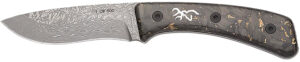 Browning 3220570B Rock  3.50" Fixed Drop Point Plain Acid Etch Damascus Blade, Carbon Fiber Handle