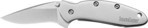 Kershaw 1600 Chive EDC 1.90" Folding Drop Point Plain Bead Blasted 420HC SS Blade, Bead Blasted Stainless Steel Handle