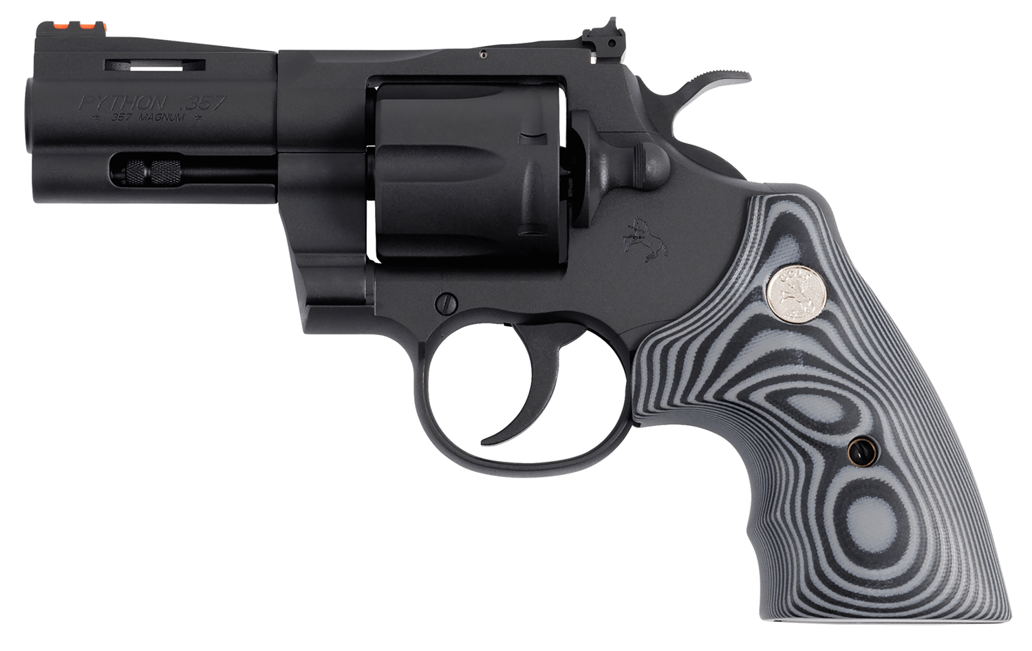 Colt Mfg PYTHONBM3FO Python 357 Mag/38 Special 6 Shot 3" Matte Blued Vent Rib Carbon Steel Barrel, Cylinder & Frame, Black/Gray G10 Grip, Exposed Hammer