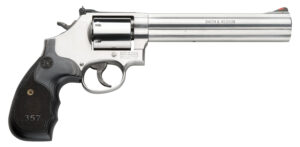 Smith & Wesson 150855 Model 686 Plus 38 S&W Spl +P, 357 Mag 7rd 7" Stainless Steel Barrel & Cylinder Satin Stainless Steel Frame with Black & Silver Custom Wood Grip & Red Ramp Front Sight