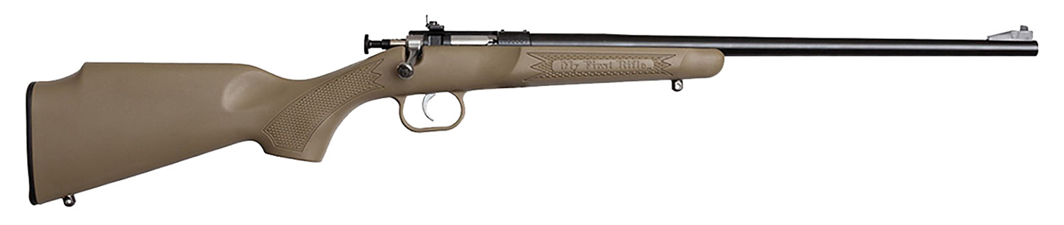 Crickett KSA2235 Youth 22 LR 1rd 16.12" Blued Barrel & Receiver, Fixed Front/Adjustable Rear Peep Sights, Desert Tan Synthetic Stock w/11.5" LOP, Rebounding Firing Pin Safety