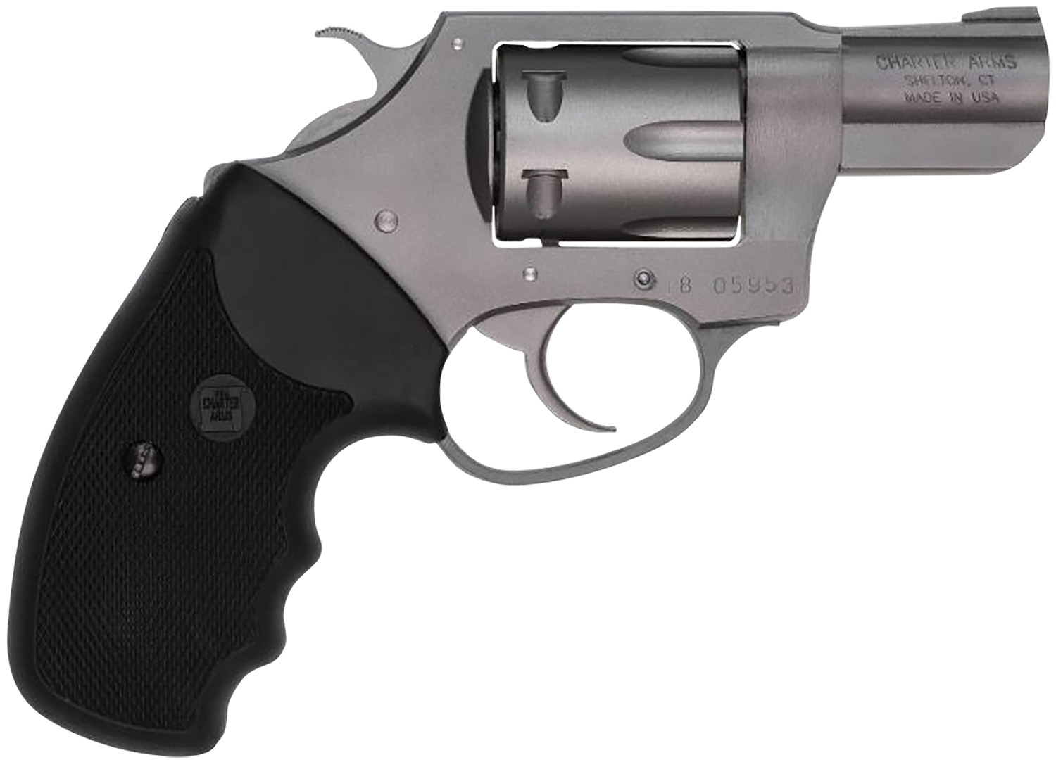 Charter Arms 72224 Pathfinder Small 22 LR, 8 Shot 2" Stainless Steel Barrel & Cylinder, Anodized Aluminum Frame w/Black Finger Grooved Rubber Grip, Exposed Hammer