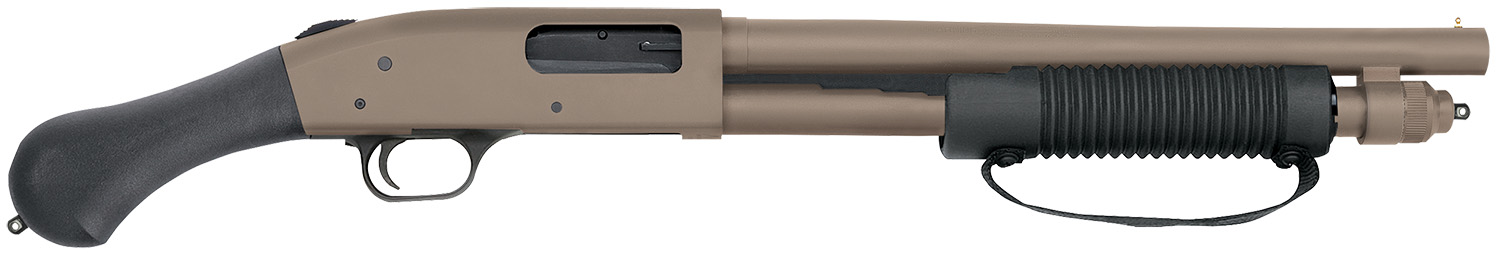 Mossberg 50653 590 Shockwave 12 Gauge 5+1 3" 14.375" Heavy Barrel, Flat Dark Earth Cerakote, Dual Extractors, Drilled & Tapped Receiver, Corncob Forend w/Strap, Raptor Birdshead Grip Stock