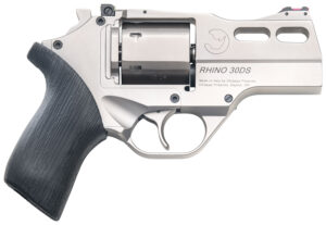 Chiappa Firearms CF340290 Rhino 30SAR *CA Compliant Small Frame 357 Mag 6 Shot, 3" Nickel-Plated Steel Vent Rib Barrel & Cylinder, Nickel-Plated Aluminum Frame, Black Rubber Grip, Concealed Hammer