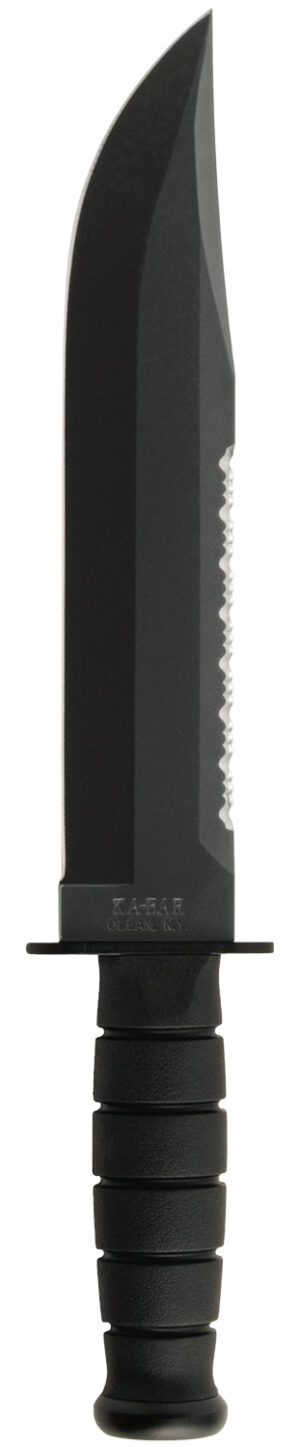 Ka-Bar 2211 Big Brother  9.38" Fixed Top Serrated/Bottom Straight Plain Black 1095 Cro-Van Blade, Black Kraton G Handle, Includes Sheath