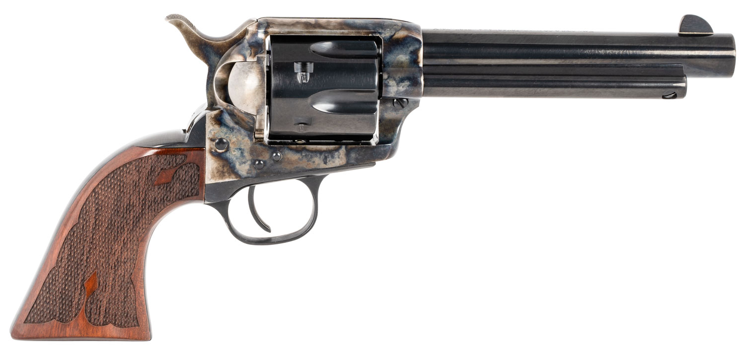 Taylors & Company 555129 Gambler 357 Mag Caliber with 5.50" Blued Finish Barrel, 6rd Capacity Blued Finish Cylinder, Color Case Hardened Finish Steel Frame & Checkered Walnut Grip