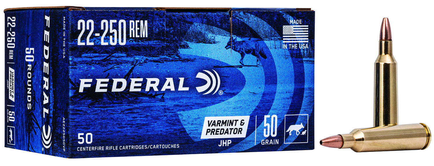 Federal AE2225050VP American Eagle Varmint & Predator 22-250Rem 50gr Jacketed Hollow Point 50 Per Box/5 Case
