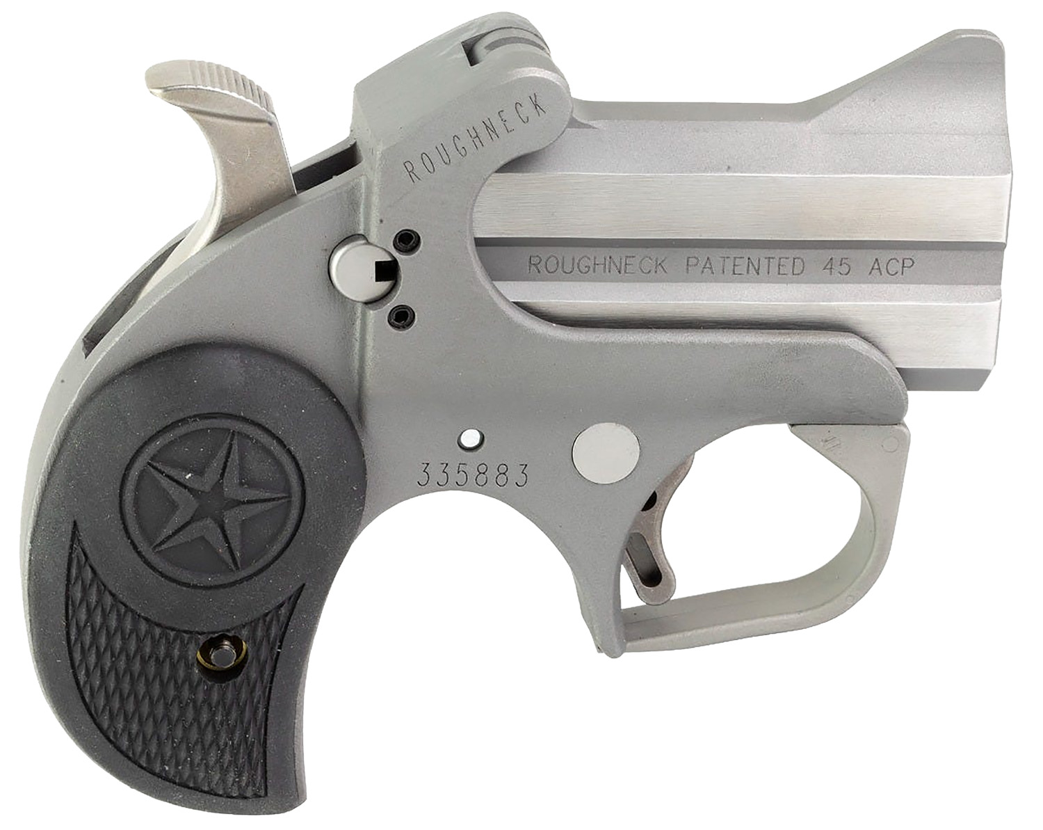 Bond Arms BARN Roughneck 45 ACP 2 Shot 2.50" Rough Matte Stainless Steel Barrel & Frame, Black Rubber Grips