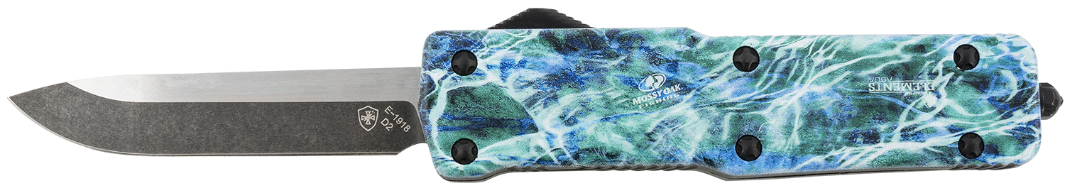 Templar Knife SZMOS321 Premium Weighted Small 3" OTF Drop Point Plain Black Oxide Stonewashed D2 Steel Blade, 4.50" Mossy Oak Seafoam Aluminum Zinc Alloy Handle