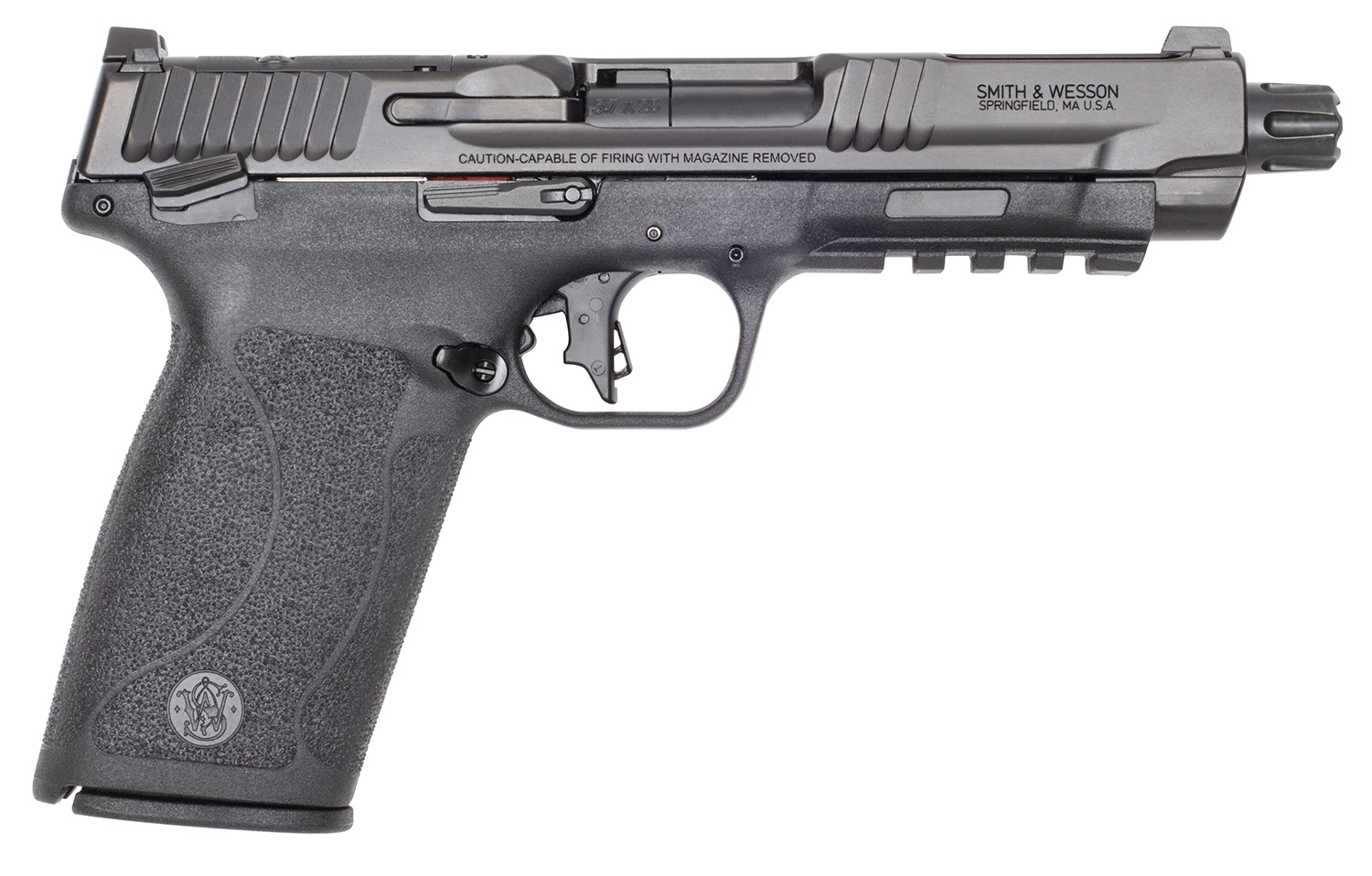 Smith & Wesson 14093 M&P 5.7 Full Size Frame 5.7x28mm 10+1 5" Black Armornite, Black Optic Ready/Serrated Stainless Steel Slide, Black Polymer Frame w/Picatinny Rail, Polymer Grip