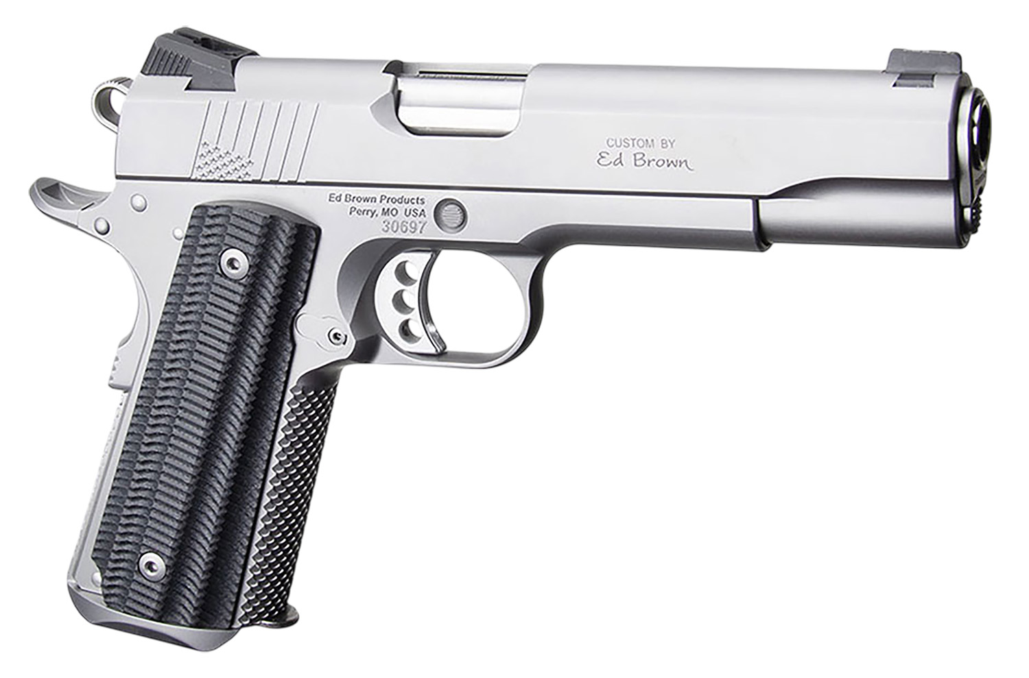 Ed Brown BASESS2A 1911 2nd Amendment 45 ACP 5" Stainless Steel Barrel, Serrated Slide & Frame, Black Alien G10 Grip, Right Hand
