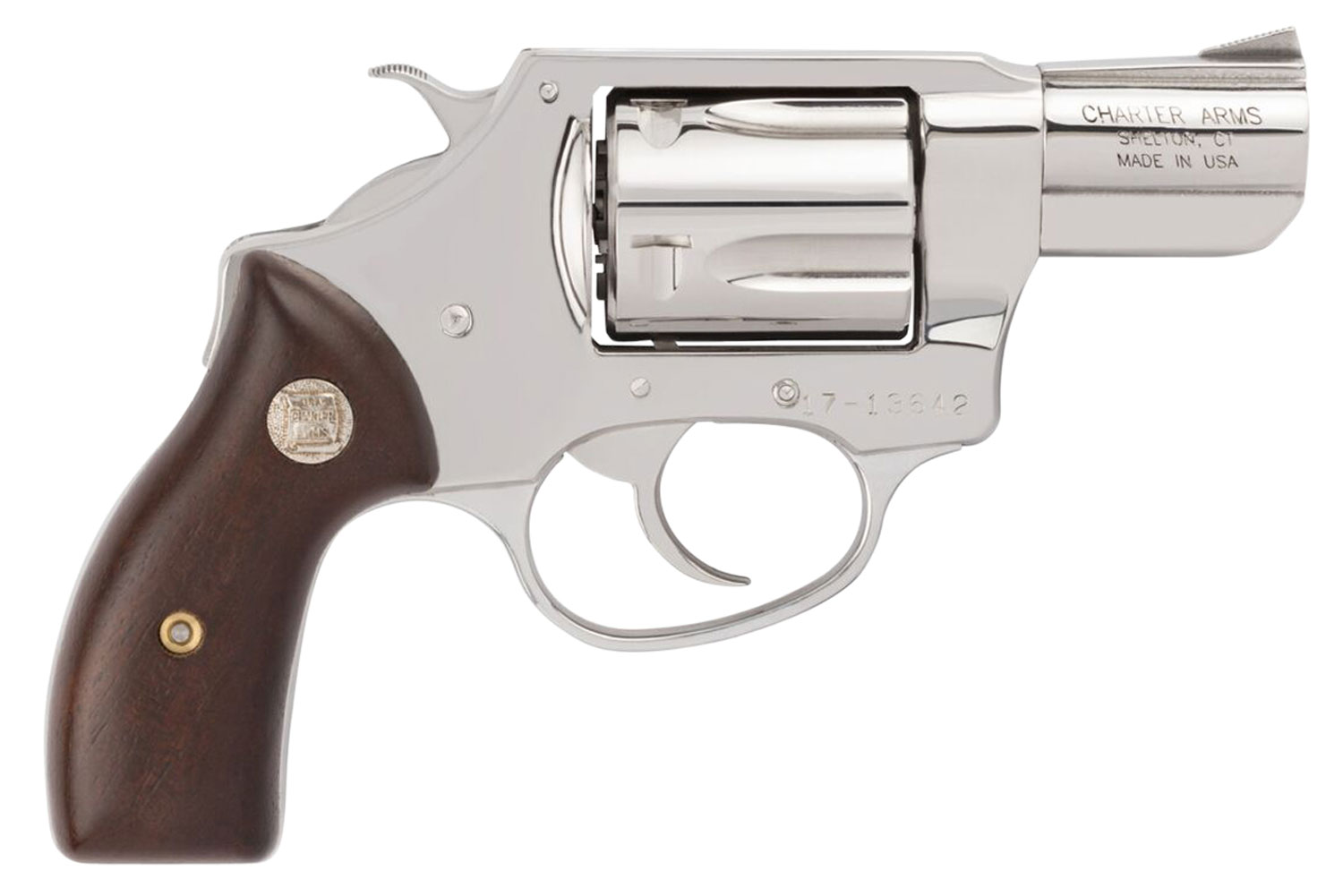 Charter Arms 73829 Undercover Small 38 Special, 5 Shot 2" High Polished Stainless Steel Barrel, Cylinder & Frame w/Wood Grip, Exposed Hammer