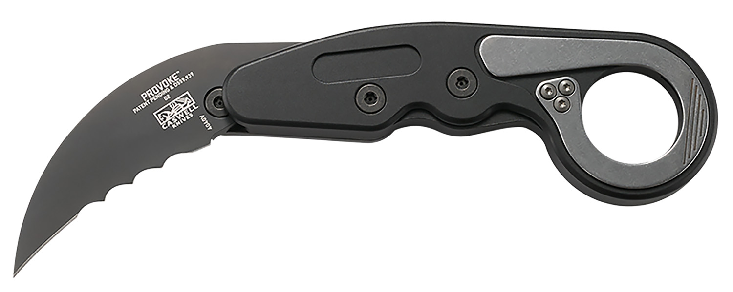CRKT 4040V Provoke 2.41" Folding Hawkbill Veff Serrated Black TiCN D2 Steel Blade, Black Aluminum Handle, Includes Pocket Clip