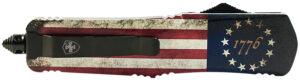 Templar Knife LBRF231 Gen II Betsy Ross Flag Large 3.50" OTF Tanto Plain Black Oxide Stonewashed 440C SS Blade, 5.25" Betsy Ross Flag Aluminum Handle Glass Breaker