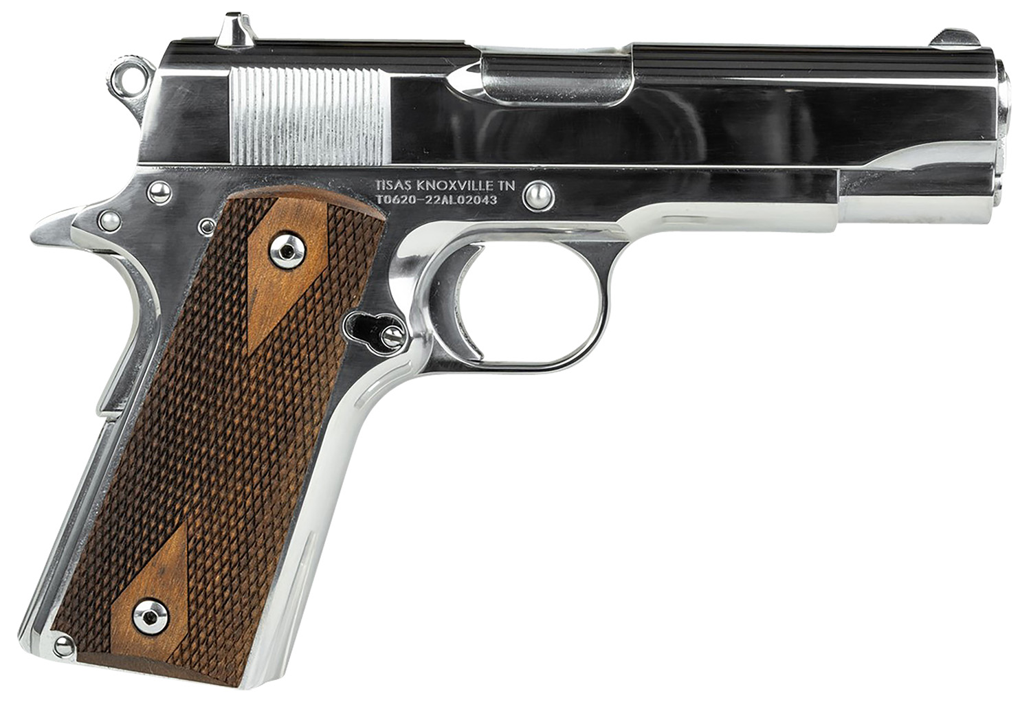 SDS Imports 10100112 1911A1 Desperado 38 Super/9mm Luger 9+1 4.25" Hard Chrome Plated Barrel, High Polished Chomium Coated Serrated Steel Slide & Frame w/Beavertail, Checkered Wood Grips