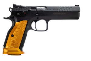 CZ-USA 91265 TS2  40 S&W 17+1 5.20" Black Bull Barrel, Black Slide, Black Polycoat Frame, Orange Checkered Aluminum Grip