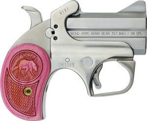 Bond Arms BAMB Mama Bear 357 Mag/38 Special 2rd 2.50" Stainless Steel Double Barrel & Frame, Auto Extractors & Rebounding Hammer, Blade Front/Fixed Rear Sights, Pink Wood Grip, Manual Safety