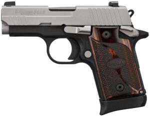 Sig Sauer 9389TXR3AMBI P938 Micro-Compact Frame 9mm Luger 6+1/7+1 3" Black Steel Barrel, Bead Blast Serrated Stainless Steel Slide, Black Anodized Aluminum Frame w/Beavertail, Rosewood Hogue Grip