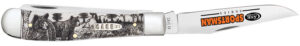 Case 81223 Sportsman Trapper 3.24" Clip/3.27"Spey Folding Plain Mirror Polished Tru-Sharp SS Blade, Bear Wildlife Engraving Natural Bone Handle
