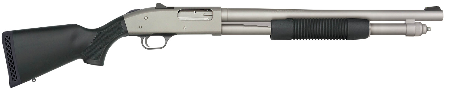 Mossberg 50793 590A1 Pro 12 Gauge 6+1 18.50" Silver Marinecote Barrel & Steel Receiver, Black Synthetic Stock