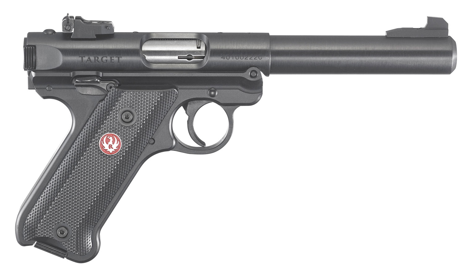 Ruger 40101 Mark IV Target 22 LR 10+1 5.50" Blued Bull Barrel Blued. Blued Aluminum Frame, Drilled & Tapped Receiver, Black Checkered Polymer Grip, Right Hand