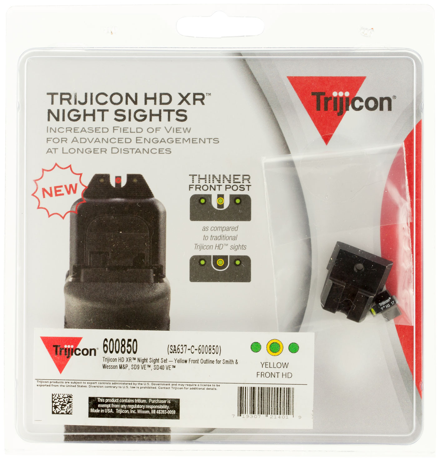 Trijicon 600850 HD XR Night Sights Green/Tritium Yellow Outline Front Sight-Green Tritium Black Outline Rear Sight Smith & Wesson M&P/M&P M2.0/SD9 VE