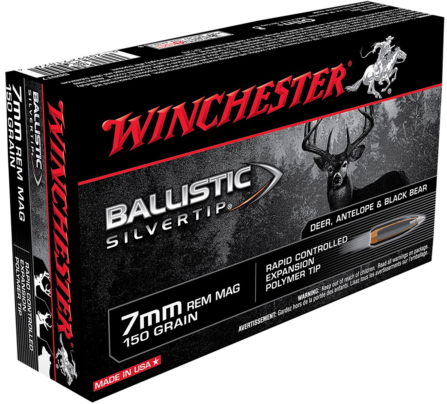 Winchester Ammo SBST7 Ballistic Silvertip 7mmRemMag 150gr Rapid Controlled Expansion Polymer Tip 20 Per Box/10 Case