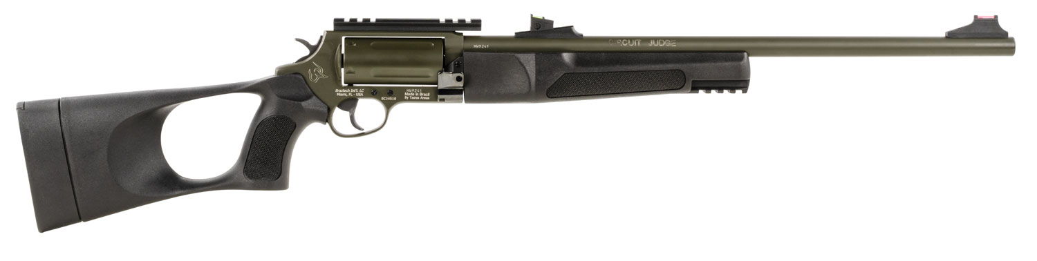 Rossi SCJT4510B Circuit Judge 45 Colt (LC) Caliber or 410 Gauge with 5rd Capacity, 18.50" Barrel, Moss Green Cerakote Metal Finish & Black Fixed Thumbhole Stock Right Hand (Full Size)