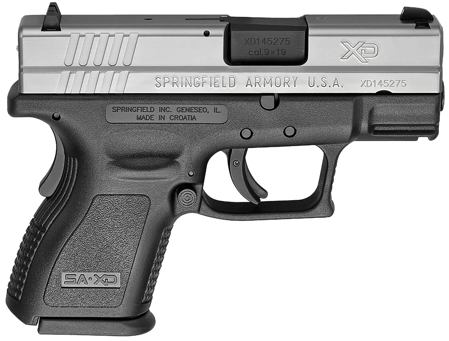 Springfield Armory XD9821 XD *CA Compliant Sub-Compact Frame 9mm Luger 10+1, 3" Black Melonite Steel Barrel, Serrated Stainless Steel Slide, Black Polymer Frame w/Picatinny Rail