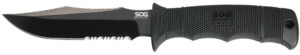 S.O.G SOGE37TK Seal Pup Elite 4.85" Fixed Clip Point Part Serrated Black Hardcased TiCN AUS-8A SS Blade/Black w/Grip Lines GRN Handle Includes Lanyard/Sheath