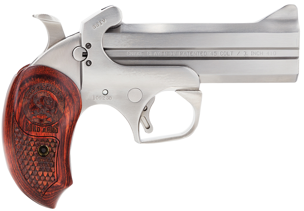 Bond Arms BASS4 Snakeslayer IV 45 Colt (LC) 2rd 4.25" Barrel, Stainless Metal Finish, Blade Front/Fixed Rear Sights, Automatic Extractors & Rebounding Hammer, Extended Rosewood Grip, Manual Safety