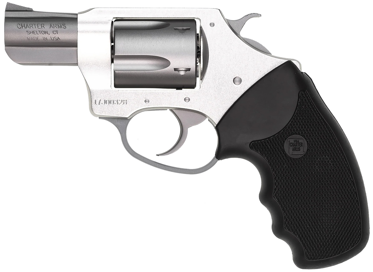 Charter Arms 93820 Undercover Lite Southpaw Compact 38 Special, 5 Shot 2" Stainless Steel Barrel & Cylinder, Anodized Aluminum Frame w/Black Finger Grooved Rubber Grip, Exposed Hammer, Left Hand