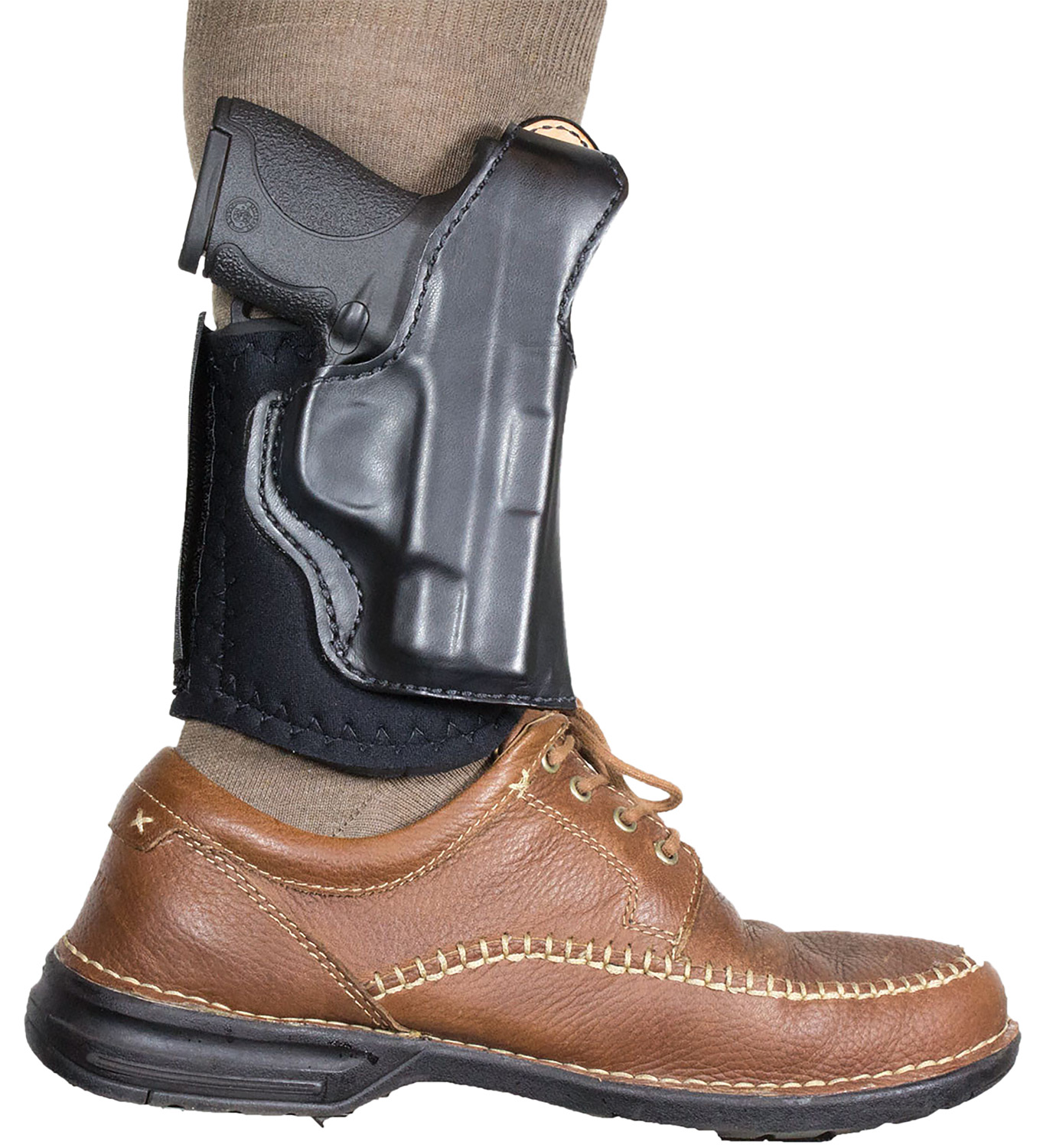 DeSantis Gunhide 014PCU7Z0 Die Hard Rig Ankle Black Leather/Sheepskin Fits S&W Bodyguard 380 Right Hand